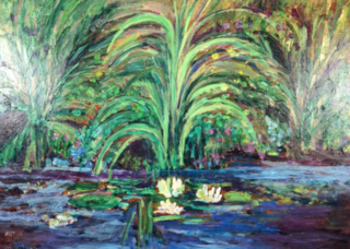 Acryl schilderij, Maya Wildevuur, Waterlelies Autun, 2011